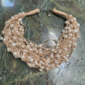 Neutral Beige Multi-Strand Pearl-Accent Necklace